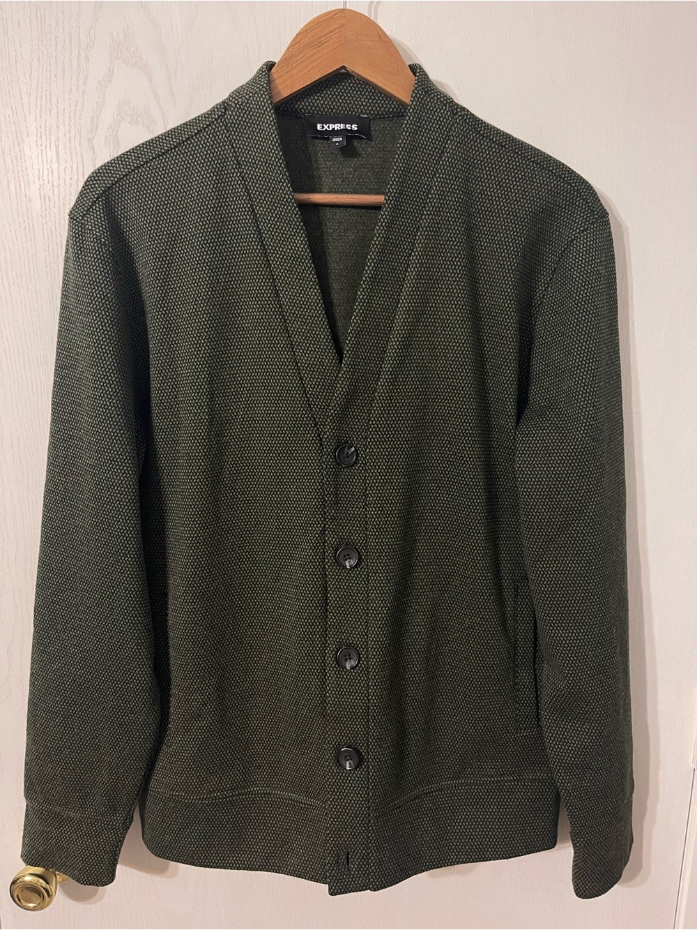 Express Men's Small Olive Green Button-Front Cardigan